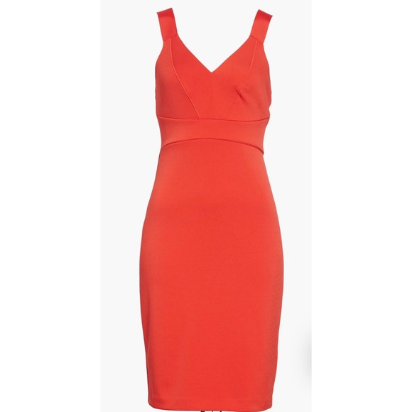 Ted Baker Trixxie Red‎ V Neck Sheath Dress Gold Zipper Buckle Straps Size 12 - Picture 2 of 7